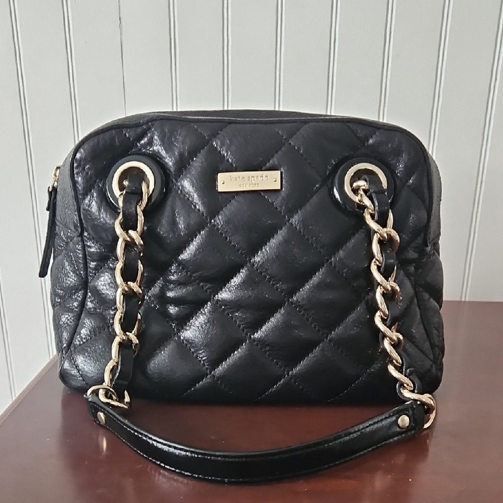Kate Spade Gold Coast Margot Black Quilted Leather Bag With Gold Chain